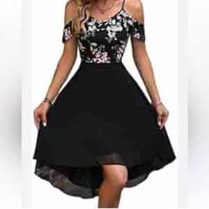 SHEIN Black Floral High Low Dress